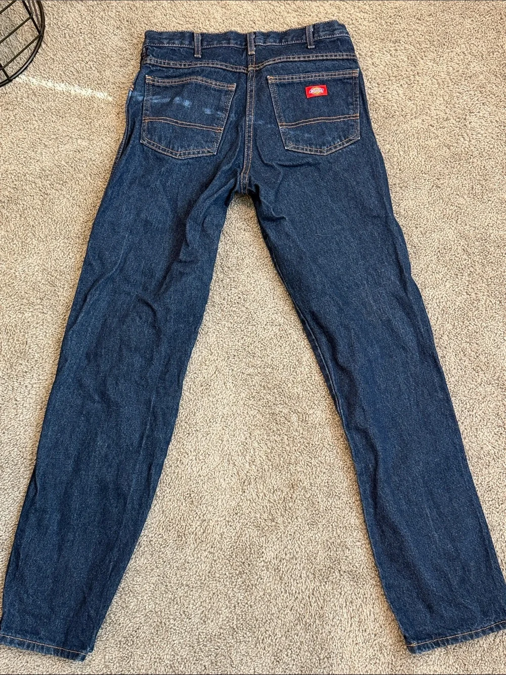 Dickies Men Slim Straight Jeans in Navy Blue with Contrast Stitching